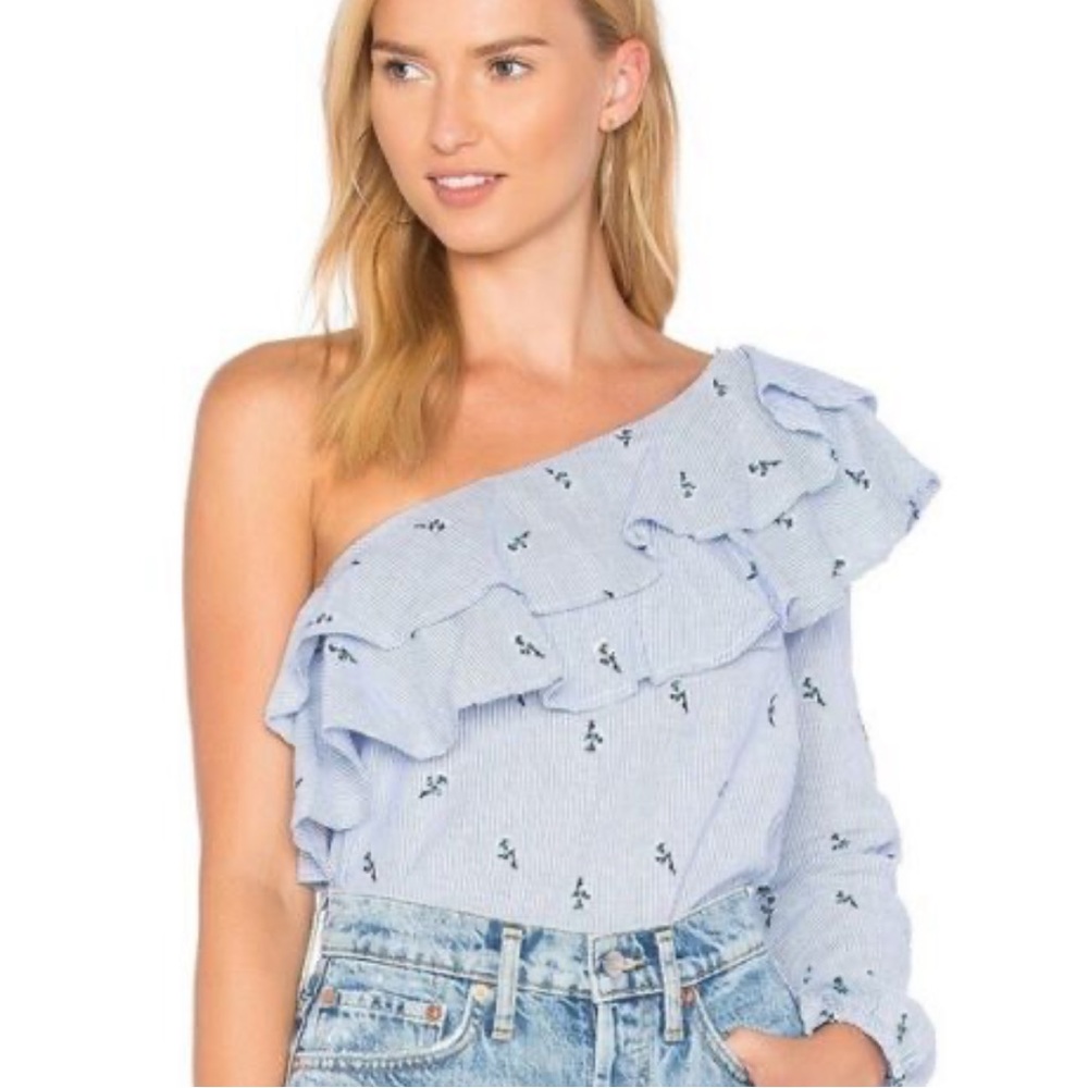 Revolve - House of Harlow Striped Floral Embroidered One Shoulder Top